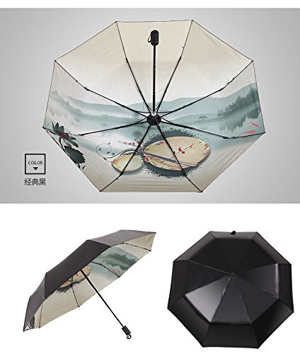 Preisvergleich Produktbild MAYUAN520 Kreative _ Tinte Bild Schirm Schirm Uv - Schwarze Kunststoff Sonnenschirm Kompakte Tragbare Reisen Schirm Trocknen,Wasser - Tinte Landschaft