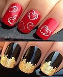 VALENTINES DAY NAIL DECALS WATER TRANSFERS STICKERS ART SET #134. PLUS GOLD LEAF SHEET! METALLIC SILVER DOUBLE LINED EDGED GIRLY LOVE HEARTS WRAPS & 24KT GOLD! CAN BE USED WITH NATURAL GEL ACRYLIC STICK ON NAILS! OR WITH GLITTER DUST CAVIAR BEADS ALLOYS DECORATIONS CONFETTI FIMO SHAPES TAPE PENS RHINESTONES - GET CREATIVE!