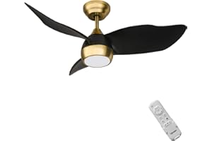 Ovlaim 91,5 cm silenzioso motore DC piccolo ventilatore da soffitto, 6 velocità ventilatori da soffitto camera da letto con luce LED e telecomando, 3 pale moderno nero oro