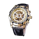 forsining Gold Weiß Skelett Display Stecker phosphoreszierende Zeiger Armbanduhr