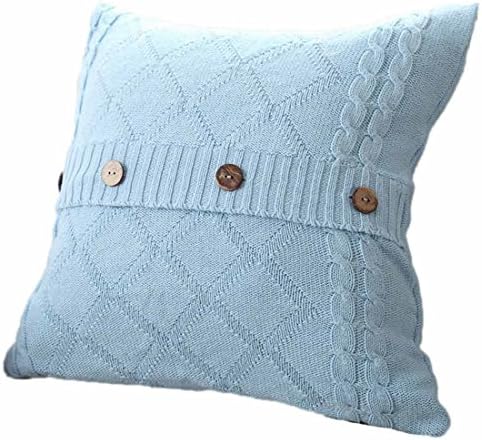 45cm*45cm Square Pillowcases,Moonuy Knitting Button Fashion Cafe Sofa Throw Cushion Cover Pillowslip Pillow Cover Plain Solid Pillow Cottom Home Decor (Sky Blue)
