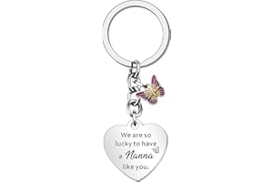 HULALA Nanna Keyring Nanna Birthday Mothers Day Christmas Gifts From Grandchildren Love Heart Shape Butterfly Women Key Ring Keychain Presents We Are So Lucky To Have A Nanna Like You