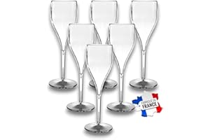 SPARKLERS CLUB Flute à Champagne INCASSABLE Transparentes 12cl - Lot de 6 - Verre en SMMA (équivalent TRITAN), MADE IN FRANCE, Prise en Main facile, Flute pour soirée et évènements