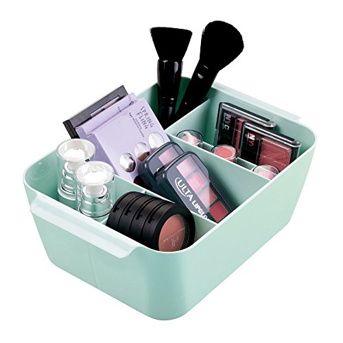 InterDesign Clarity Kosmetik Organizer mit Griffen | Sortierbox mit 8 Fächern für Make-Up & Accessoires | Ablagesystem auch für Bürozubehör | Kunststoff mintfarben - 3