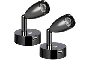 acegoo Lampada da Lettura 12V Camper LED Dimmerabile 3200K DC12-24V Spot con Caricatore Rapido USB, per Caravan Furgone Barca Camion Auto Illuminazione Interna (Nero Lucido, 2Pcs)