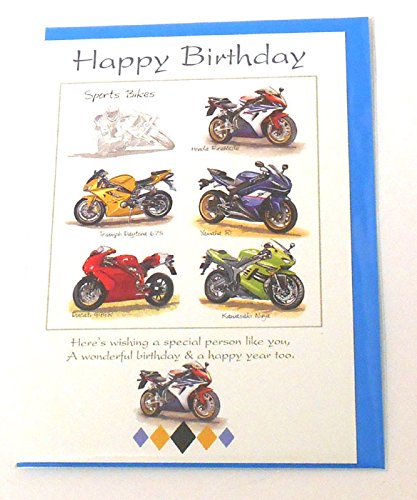 Tarjeta del feliz cumpleaños motos deportivas