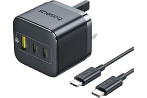 Baseus 65W USB C Charger Plug UK, MacBook Charger, PPS 3-Port Fast Charging Compact GaN USB C Charger, Compatible with MacBook Pro/Air, iPhone 17 16 15, iPad, Galaxy S24/S23, Steam Deck, Switch