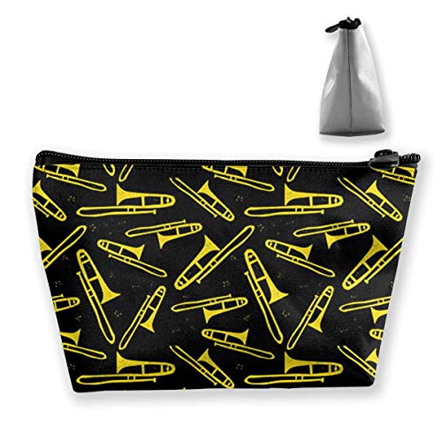 Black and Yellow Trombone Medium Cosmetic Makeup Bag Travel Pouch Carry Case