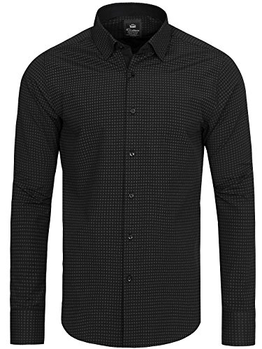 OZONEE Herren Klassisch Hemd Freizeithemd Langarm Shirt Casual Slim Fit RAW LUCCI 796 Schwarz-10_BR-1035/10