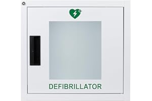 MedX5 Caja de pared de metal para interiores de desfibrilador universal con señal de ubicación del desfibrilador, bloqueable y con alarma