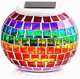 Solar Glass Mosaic Light Color Changing Night Lights,DINOWIN Waterproof Glass Table Lamp Solar Table Light for Garden Home,Yard, Indoor,Outdoor Decor (Rainbow)