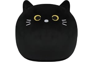 Vicloon Pluszowa poduszka, pluszowa poduszka w kształcie kota, kawaii miękka zabawka, pluszowe zwierzęta, super miękka, pluszowa lalka, prezent dla dziewczynki w wieku 3 lat (czarny kot, 18 cm)