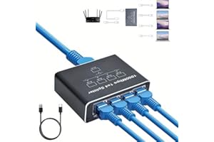 Rynli Ethernet Switch 1 to 4 Port RJ45 Splitter, Gigabit Network Switch, 1000Mbps LAN Cable Internet Splitter Ideal for Gaming, Streaming, and Home Network - Efficient Ethernet Hub