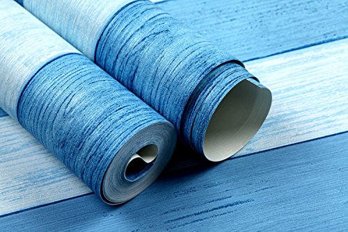 Hanmero Mittelmeer Streifen Vliestapete Holzoptik Hochwertig Pr?gung Fototapete 0,53*10m(5,3m2)Blau Farben f¨¹r Schlafzimmer, Wohnzimmer, Hotel, Restaurant, B¨¹ro, Flur - 3