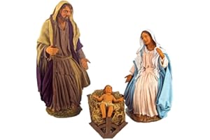Holyhome Natividad de 3 piezas para Belén de 30 cm (11,81 pulgadas), escala 1:06 – Belén napolitano de terracota vestido, hecho y pintado a mano, fabricado en Italia