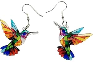 TJSKLCV Colorful Hummingbird Earrings for Women, Acrylic Dangle Bird Earrings Jewelry, Novelty Hummingbird 2D Earrings for Holidays, Hypoallergenic Earrings Personalised Gifts for Women Girls Kids