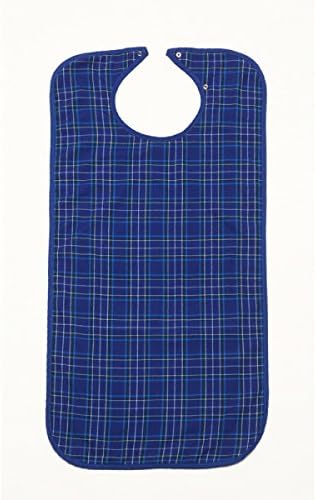 Adult Bib Clothing Protector Blue Check Fabric Waterproof Back - Pack 1 - MHS