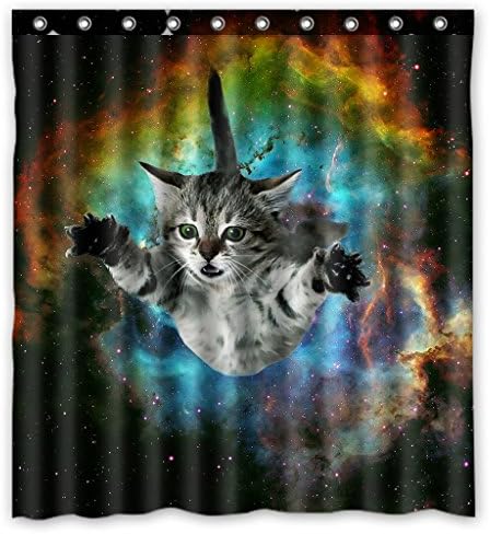 Custom Galaxy Space Cat Bathroom Shower Curtain, Shower Rings Included 100% Polyester Waterproof Shower Curtain 66x72 Inches