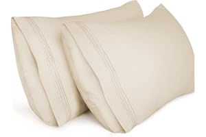 Lirex 2-pak poszewek na poduszki 1800 nici, poszewki na poduszki z miękkiej szczotkowanej mikrofibry, oddychające bez zmarszczek i można prać w pralce (50 x 80 cm, beżowy)