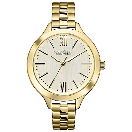 Carvelle New York Gold Women's Quartz Watch with Champagne Dial Analogue Display and Silver Stainless Steel Bracelet 44L127
