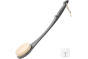 FY&XZH Back Brush with Long Handle, 17 Inch Shower Brush for Men and Women, Long Handle Exfoliating Body Brush, Medium Bristle Tension for Dry or Wet Brushing (Dark Grey)