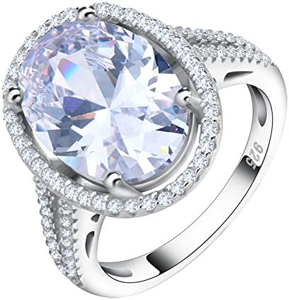 Orsa Jewels Sparkling Big Oval Crystal Silver Ring with Cluster Setting 6ct. Clear AAA CZ Diamond Rings for Women Size L½