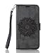 Produktbild Lonchee Xiaomi Redmi Note 3 Wallet Tasche Brieftasche Schutzhülle ,Mandala Blumenmuster geprägt Muster Design Hochwertige PU Leder Folio Tasche Case Hülle im Bookstyle mit Standfunktion Kredit Kartenfächer (schwarz)