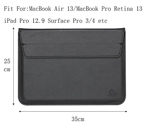 XGUO PU Ledertasche/ Hülle für MacBook Air 13.3 MacBook Pro Retina 13.3 zoll mit Halter Surface Pro 3/4 iPad Pro 12.9 Sleeve Hülle Tasche mit Ständer Erhöhung Schutzhülle(13.3 Zoll, Schwarz) - 3