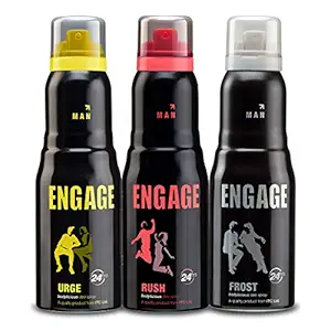 Engage Combo Pack Deo Spray for Men (Urge, Rush and Frost), Skin Friendly, (Pack of 3; 150ml Each), 450ml