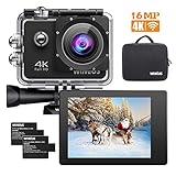 WiMiUS Q1 Caméra Sport 4k WIFI Ultra HD 16MP Caméra d'Action Sportive Etanche 40M 2" LCD Ecran, 170° Grand Angle Kit d'Accessoires avec 2 Batteries et Housse Portable (Noir)