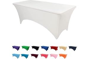 RAYNEAY 4FT Stretch Tablecloth for Craft, White Spandex Stretch Table Cloth, Washable and Wrinkle Resistant Market Stall Table Cover for Banquet Folding Table Event Wedding