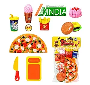 Jambuwala Enterprise Pizza Set Toy, Fast Food Lunch Play Pizza Set Toy, Restaurant Role Pretend Play, Pizza Party Fast Food Pretend Cooking & Cutting Play Set Toy for Kids (Multi Color & Multi Design)
