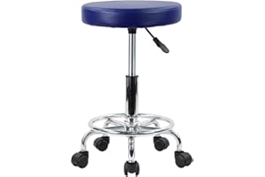 KKTONER Stołek na kółkach z regulacją wysokości, obrotowy, stołek barowy, stołek roboczy ze sztucznej skóry, niebieski