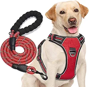 24x7 eMall Combo Harness and Leash Red No Pull Dog Harness Mesh Breathable Adjustable Reflective Oxford Easy Control Comfortable Harness. Large 18-26 Inch Girth