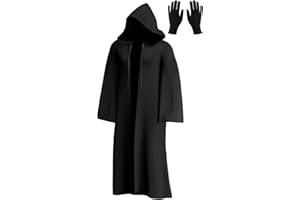XCMVCN Umhang mit Kapuze Schwarzer, Karneval Halloween Kostüm Jedi Kostüm Herren Umhang mit Kapuze Robe Erwachsene Vampir Wizard Cosplay Party Outfit