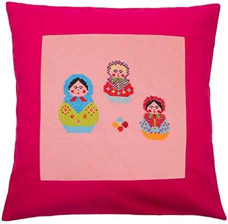 Duftin 19679-AZ0570 Cushion Cover Counted Embroidery Set / Linen Cotton Blend / Motif Pink Russian Doll / 40 x 40 cm