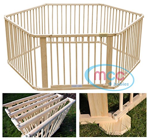 MCC Large 6 sided Folding Wooden Baby Playpen Made from Solid Pine