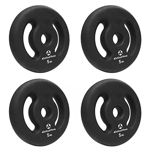 4x pesas de hierro fundido 100% de 1 kg 2 kg 3 kg 4 kg 5 kg / cada peso tiene su color distintivo. Orificio de 30 / 31 mm con revestimiento de neopreno de color a modo de amortiguación. Uso variable: Mancuerna larga o mancuerna corta 5kg / negro