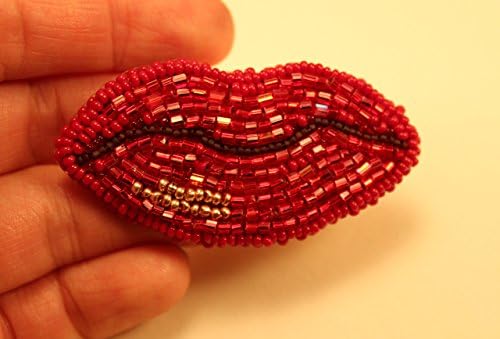 Beaded Brooch Pin Lips Shape Red "Sweet Lips"