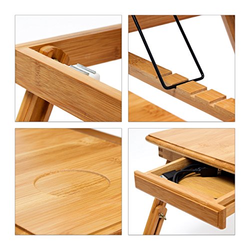 Relaxdays Betttablett Bambus höhenverstellbar HBT 30,5 x 72,5 x 35 cm Laptop Tisch für Notebook mit Leseklappe als Laptopständer klappbar mit Ablage für Maus und Bücher als Notebookständer, natur - 7