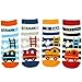 KF Baby Boy Non-Skid Cozy Soft Cotton Socks Value Pack [Set of 4 pairs, Grey, Light Blue, Dark Blue, Black], Train, for 12 - 24 months