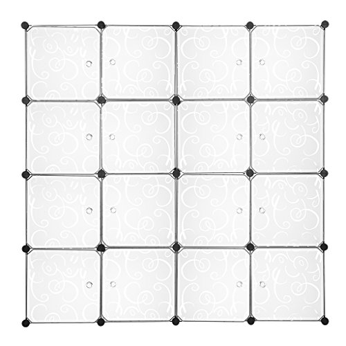 Finether Steckschrank Steckregal Regalsystem Steckregalsystem DIY Cube Regal mit Türen und Kleiderstange aus Kunststoff halb transparent 16 Fächer 147 x 147 x 37 cm | Wohnregal Stehregal Standregal Kleiderschrank Schuhschrank Aufbewahrungsregal für Kleidung Schuhe Spielzeug Bücher - 2
