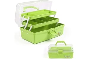 Creahaus Boîte de rangement multifonction à trois couches-Boîte à outils pliable pour loisirs créatifs, fournitures de couture, boîte à médicaments, boîte de premiers secours familiale avec 2 plateaux
