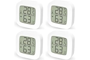 DINJUNXI Thermometre Interieur Lot de 4 Thermometre Interieur Maison | Mini écran LCD | Adsorption Magnétique | Précision de ± 1°C | Thermomètre d'intérieur et Humidité Digital, Hydrometre Intérieur, Blanc