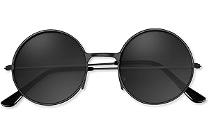 BOUBONI Hippie Sonnenbrille 70er Jahre Runde Hippie Brille Party Deko Sonnenbrille für Damen mit farbigem Brillenputztuch