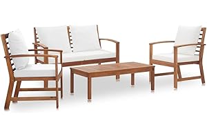 vidaXL Muebles de Jardín 4 Piezas con Cojines Mobiliario Muebles Terraza Decoración Casa Hogar Bricolaje Balcón Sillas Mesas Madera Acacia Maciza