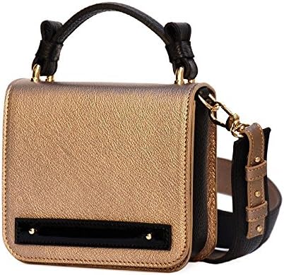 Crossbody Bag Leather Gold Black Small Donna