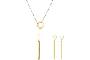 ZENGSING Anhänger Halskette Damen Baumeln Ohrringe Schmuck Set Kette Y Halskette vertikale Bar Anhänger Lariat Halskette Damen Anhänger Hoop Ohrringe für Frauen Mädchen Geschenke