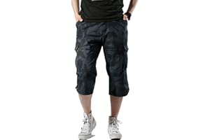 Misfuso Short Bermuda Homme Cargo, Taille Élastique, Pantalon Casual en Coton avec Ceinture