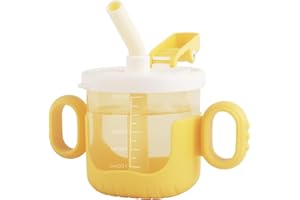 Qshare Kubek do picia dla niemowląt, kubek do nauki picia od 6 miesięcy, kubek do picia dla niemowląt, z uchwytami, szczelny, słomkowy kubek dla niemowląt, 300 ml, bez BPA (żółty)